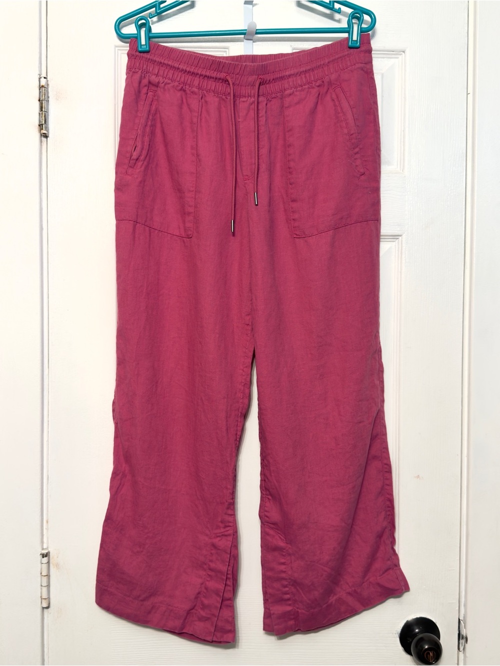 Athleta Retreat Linen Wide Leg High Rise Pants Fuscia Women Size MP